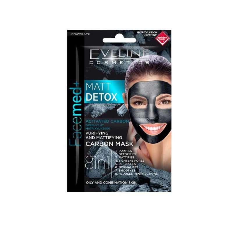 masca de fata eveline facemed matt detox carbon 8in1 2 x 5 ml 5518 17519